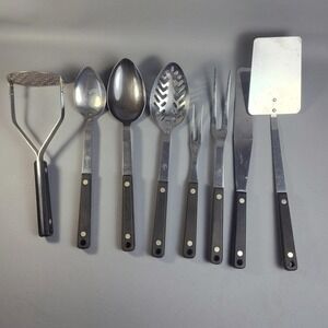 Vintage FLINT ARROWHEAD Stainless Steel Utensils SET Of 8 USA Spatula Spoons